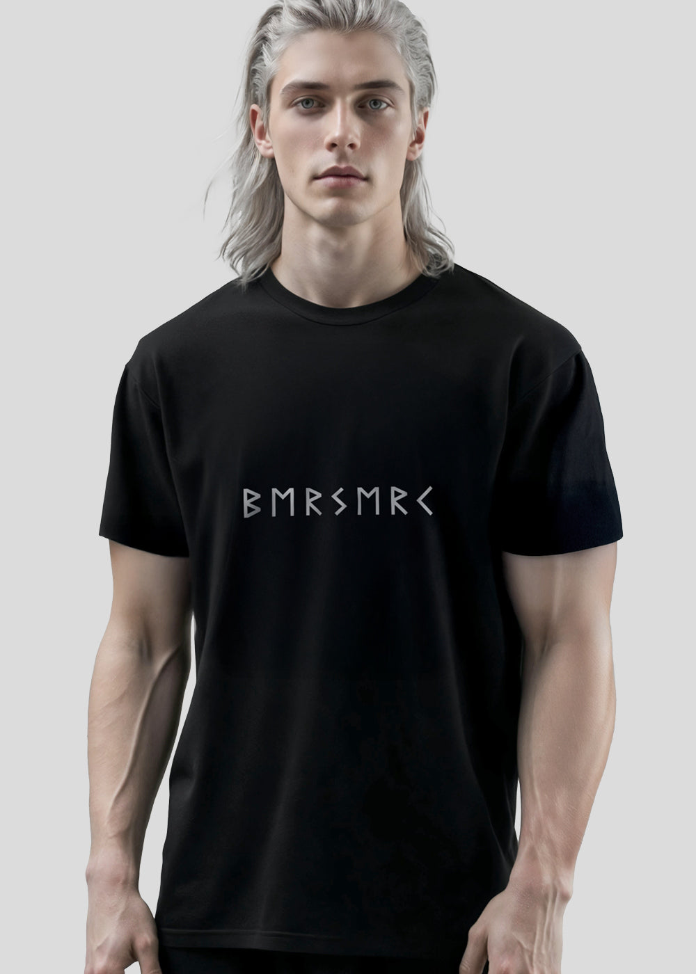 Black minimalist t-shirt featuring the Elder Futhark Kenaz rune — symbol of fire, transformation, and inner illumination. Designed for modern Vikings seeking sleek, Norse-inspired apparel. Part of Nordikido’s premium monochrome collection.