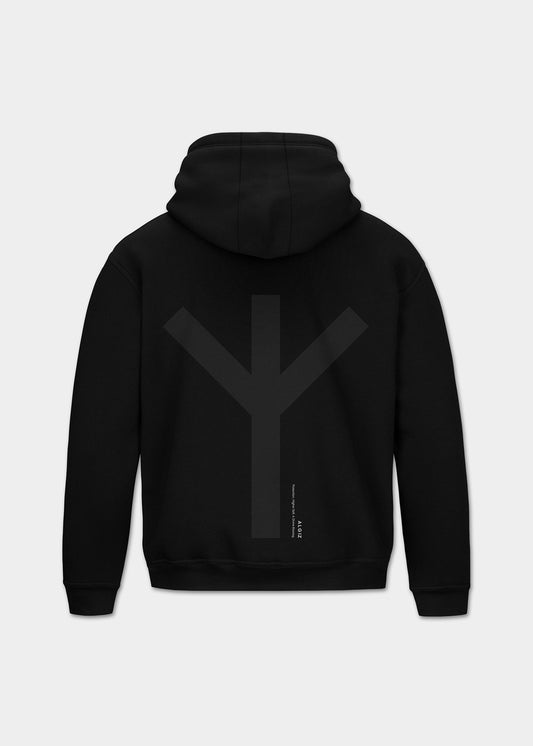 Algiz Rune Black Hoodie combines both Norse Mythology and Scandinavian aesthetic. If Norse Mythology and minimalism is your style, shop now.