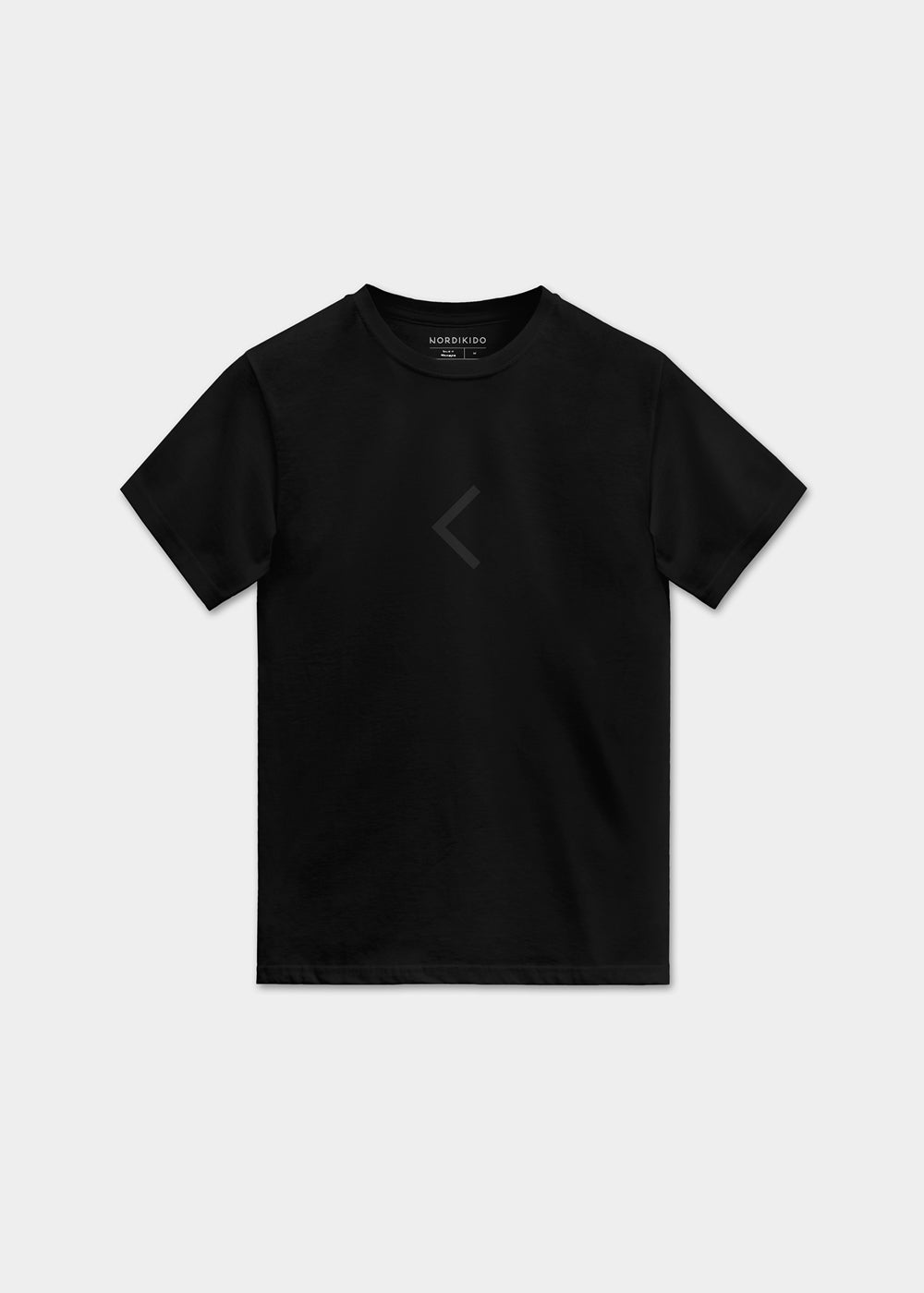 Black minimalist t-shirt featuring an Elder Futhark rune design, inspired by Norse mythology and modern Viking culture. Sleek, monochrome streetwear style — part of Nordikido’s premium Norse-inspired apparel collection.