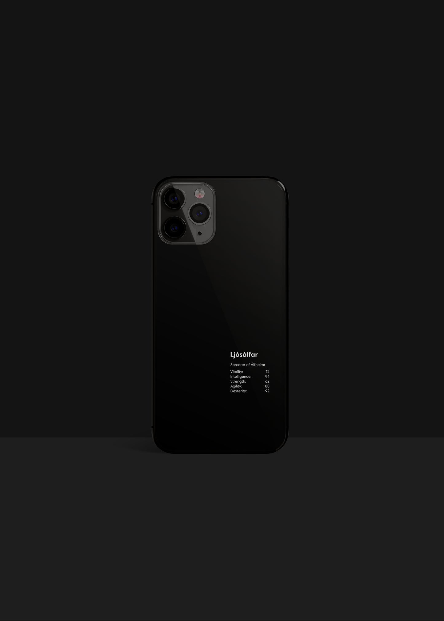 Norse Mythology Light Elf Sorcerer iPhone Case in Glossy Black that reflects Viking Culture meets Minimalist Design