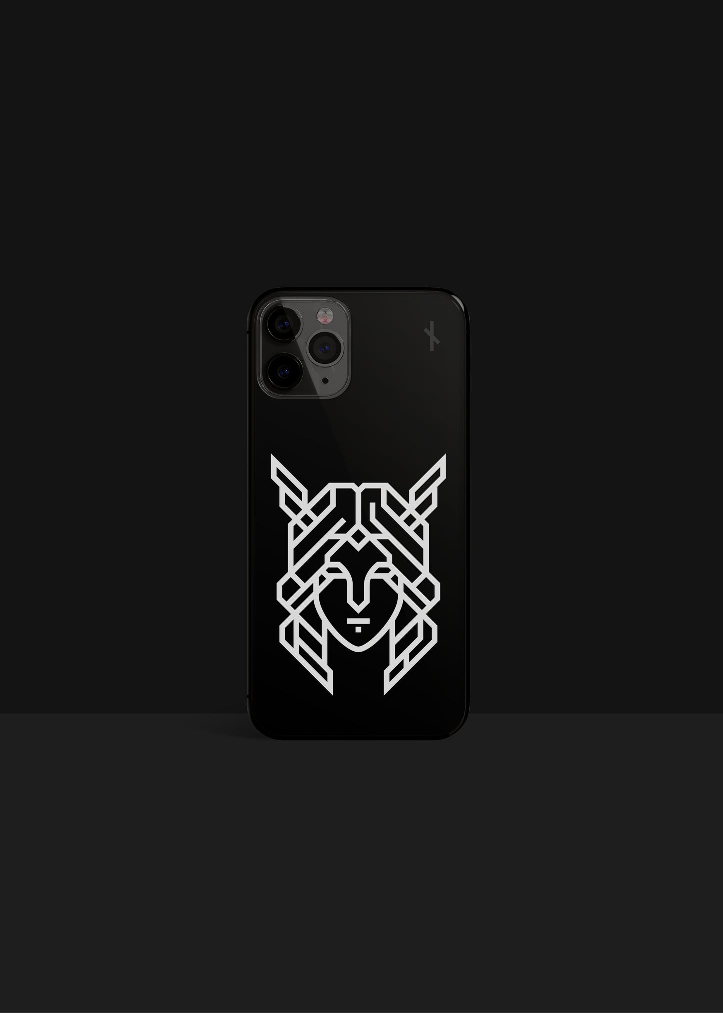 Norse Mythology Frigg iPhone Case in Glossy Black that reflects Viking Culture meets Minimalist Design