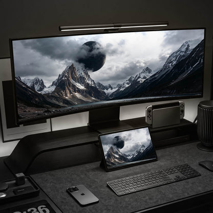 Dramatic dark fantasy artwork of Prophecy of Asgard featuring towering jagged Nordic mountain peaks under storm clouds, pre-cropped and optimized for 21:9 ultrawide desktop monitors, iPad tablet displays, and 9:16 mobile phone lock screens in native 4K resolution.