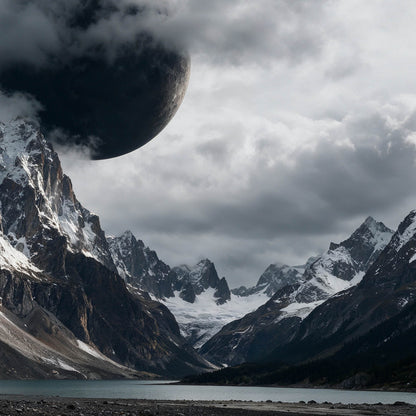 Dramatic dark fantasy artwork of Prophecy of Asgard featuring towering jagged Nordic mountain peaks under storm clouds, pre-cropped and optimized for 21:9 ultrawide desktop monitors, iPad tablet displays, and 9:16 mobile phone lock screens in native 4K resolution.