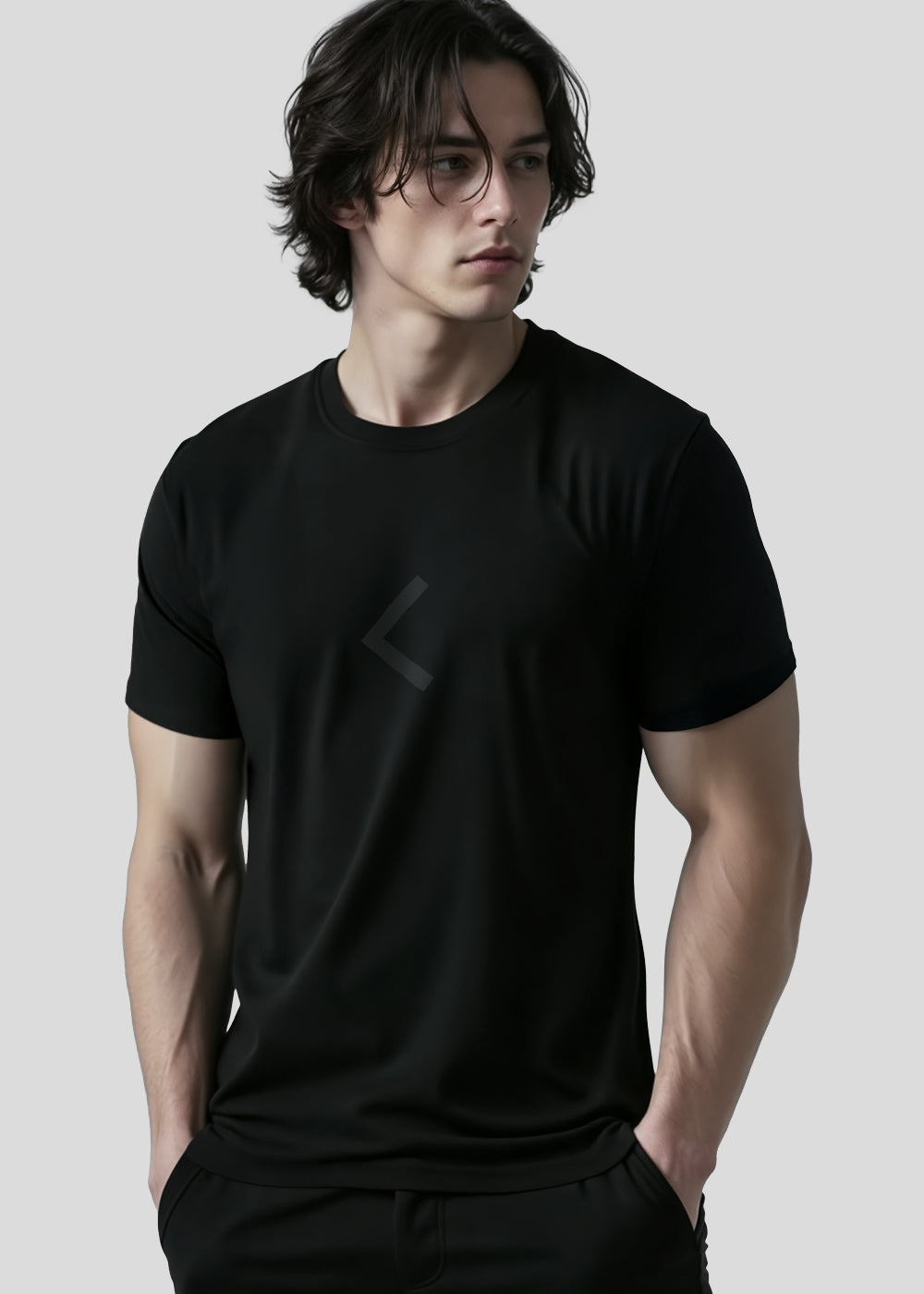 Black minimalist t-shirt featuring the Elder Futhark Kenaz rune — symbol of fire, transformation, and inner illumination. Designed for modern Vikings seeking sleek, Norse-inspired apparel. Part of Nordikido’s premium monochrome collection.