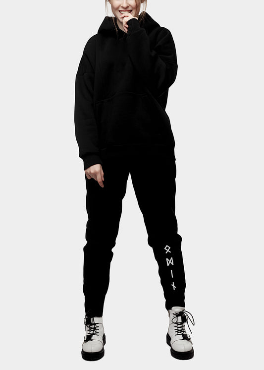 Black Odin sweatpants in Elder Futhark runes. Norse mythology sweatpants.