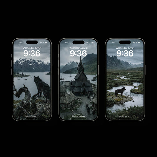 A cinematic Norse mythology iPhone wallpaper and Android background capturing the moody, atmospheric essence of the mythical realms. This high-contrast vertical composition features striking elements from the realm of Midgard under a dramatic, overcast sky, optimized as a premium mobile wallpaper and dark fantasy lockscreen for smartphone screens.