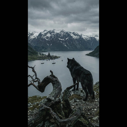 A cinematic Norse mythology iPhone wallpaper and Android background capturing the moody, atmospheric essence of the mythical realms. This high-contrast vertical composition features striking elements from the realm of Midgard under a dramatic, overcast sky, optimized as a premium mobile wallpaper and dark fantasy lockscreen for smartphone screens.