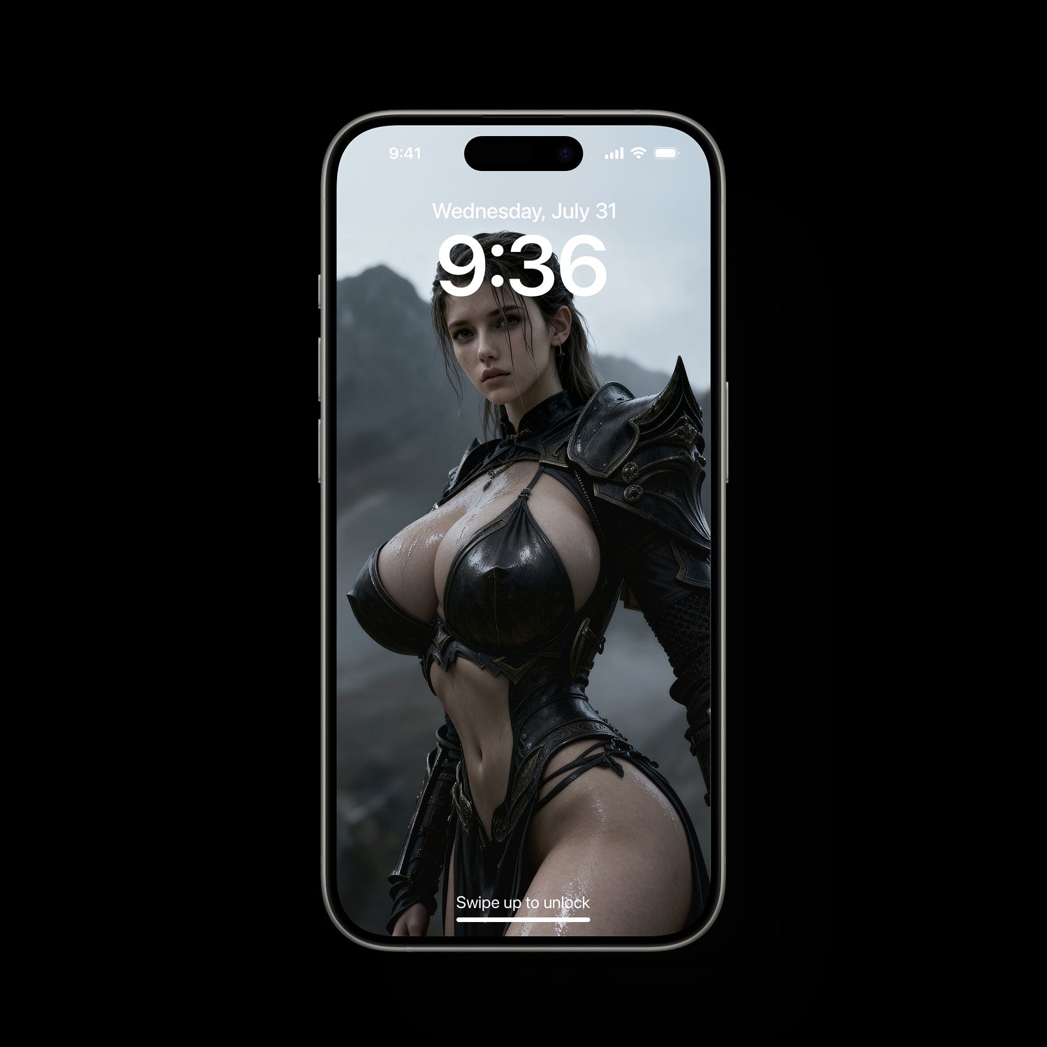 Freya pointing directly at the viewer, standing in a wild Nordic landscape, bold and commanding, animated live wallpaper for mobile inspired by Norse mythology.