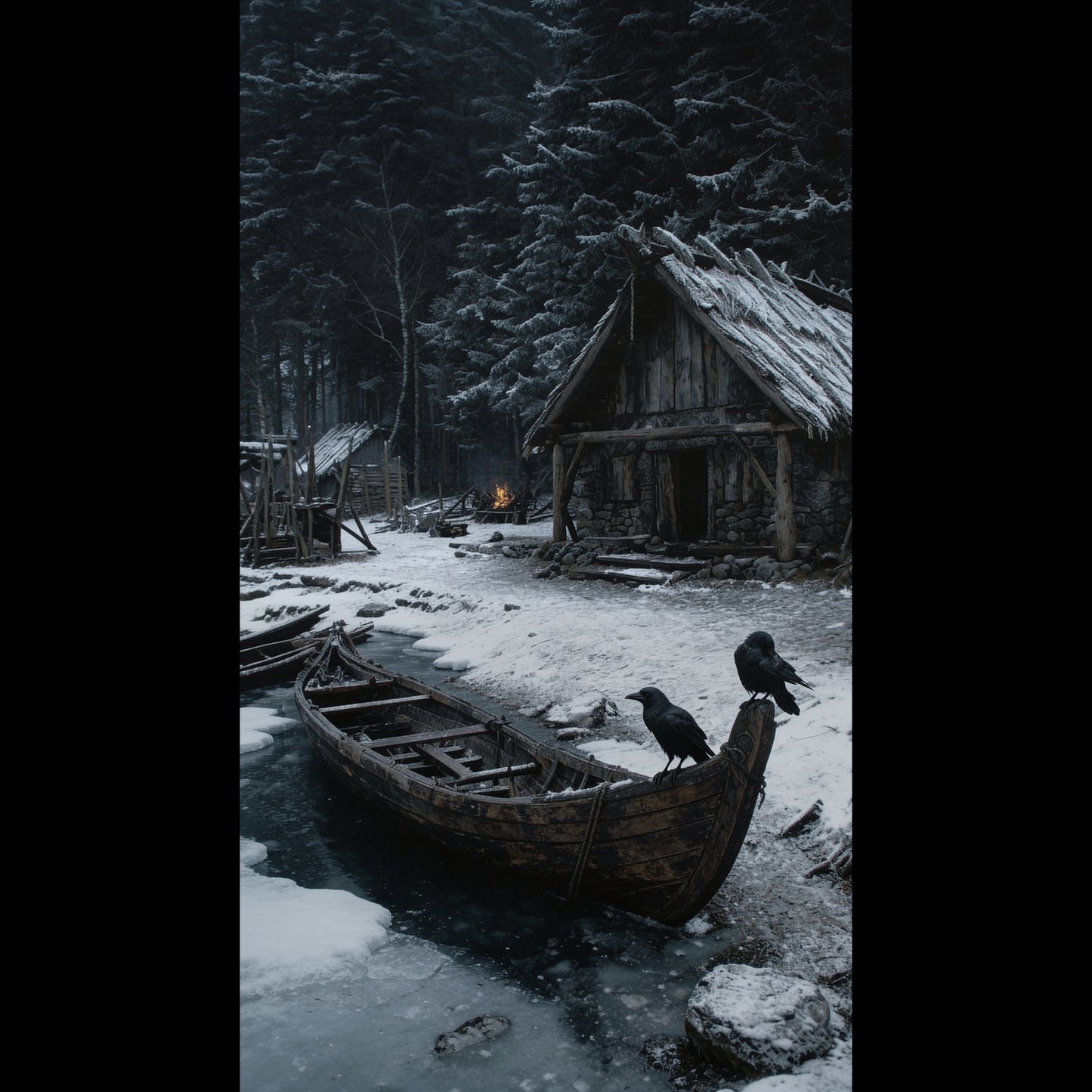 A winter Viking village mobile wallpaper