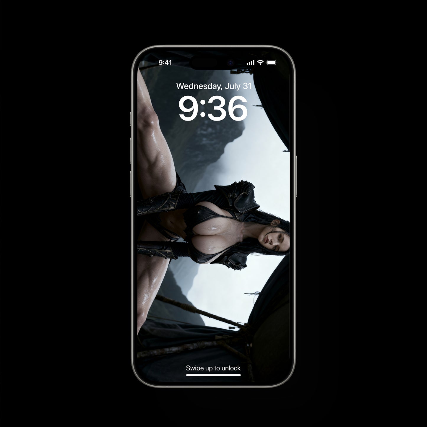 A stylized digital illustration of Hildr the Valkyrie in a moment of private repose, showcasing physical grace and minimalist Norse design elements.