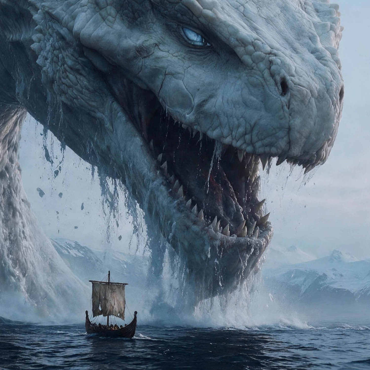Jormungandr, the legendary Midgard Serpent from Norse mythology, emerges from the dark ocean in this dramatic fantasy wallpaper. Featuring the powerful World Serpent wrapped around Midgard, this cinematic Viking-inspired artwork captures the mystery and destructive power of Jormungandr. Norse mythology wallpaper designed for desktop, computer, tablet, and iPad screens, perfect for fans of Vikings, dark fantasy, mythical creatures, and Norse legends.
