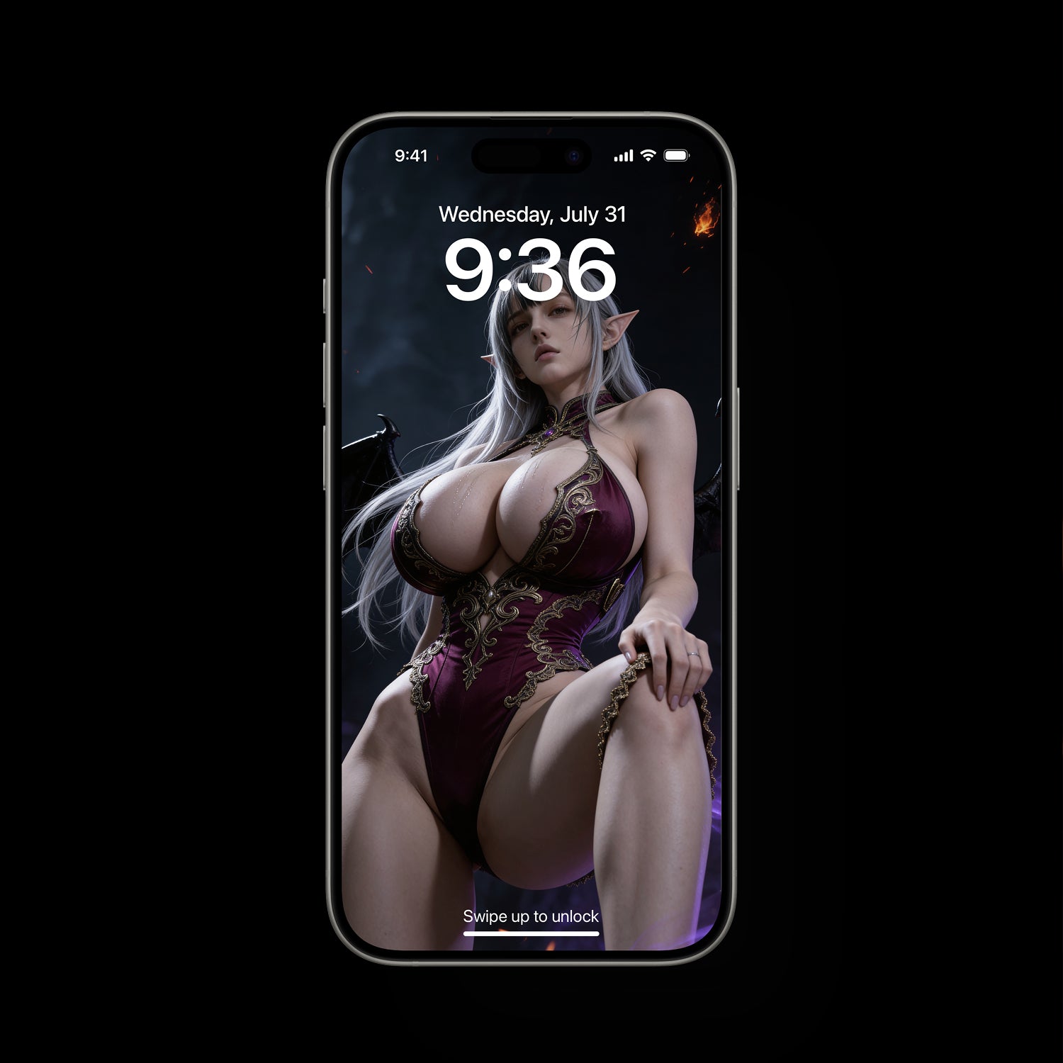 A high-resolution mobile wallpaper of the Norse Valkyrie, Mist, cosplay as Mirajane. She wears ornate black leather armor that highlights her athletic figure and narrow waist. Her skin is glistening, and her intense gaze creates a powerful, ethereal presence in a cinematic dark fantasy style. Dark fantasy wallpaper.