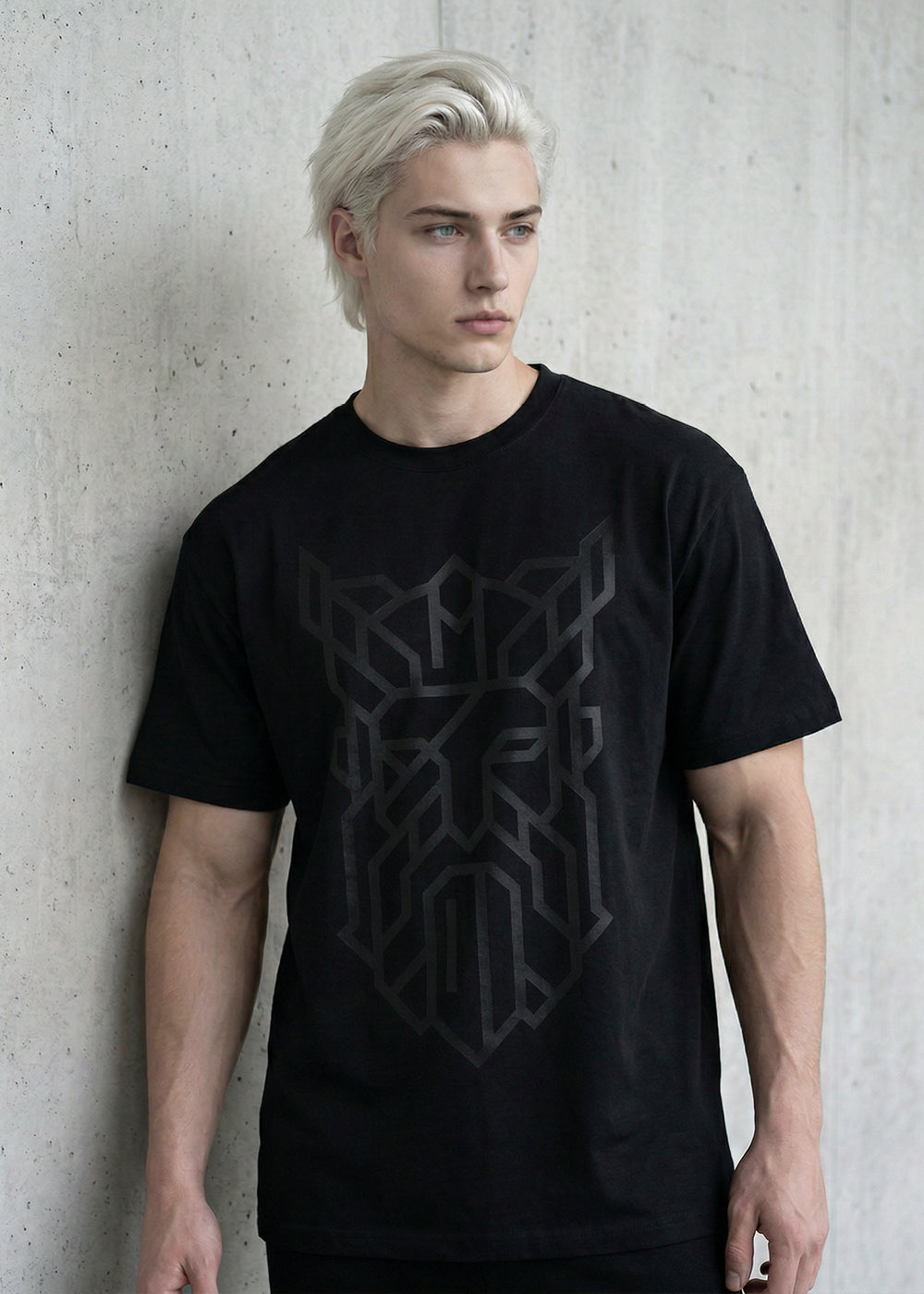 Black Odin t-shirt with tonal black ink Norse rune print, minimalist Viking apparel by Nordikido