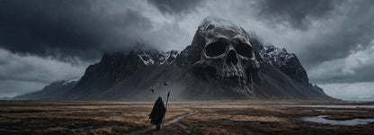 Odin, the Allfather of Norse mythology, stands amid the vast and rugged landscape of Jotunfell in this dramatic Viking-inspired fantasy wallpaper. Featuring Odin in a powerful, cinematic setting surrounded by towering mountains and ancient Nordic wilderness, this artwork captures the mystery and strength of the Norse gods. Perfect for fans of Odin, Norse mythology, Viking legends, dark fantasy, and mythical Nordic landscapes, available as a desktop and iPad wallpaper.