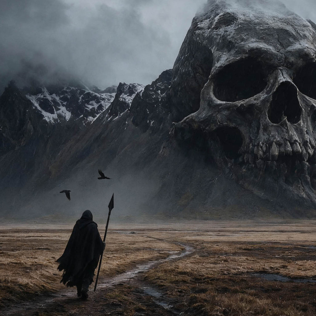 Odin, the Allfather of Norse mythology, stands amid the vast and rugged landscape of Jotunfell in this dramatic Viking-inspired fantasy wallpaper. Featuring Odin in a powerful, cinematic setting surrounded by towering mountains and ancient Nordic wilderness, this artwork captures the mystery and strength of the Norse gods. Perfect for fans of Odin, Norse mythology, Viking legends, dark fantasy, and mythical Nordic landscapes, available as a desktop and iPad wallpaper.