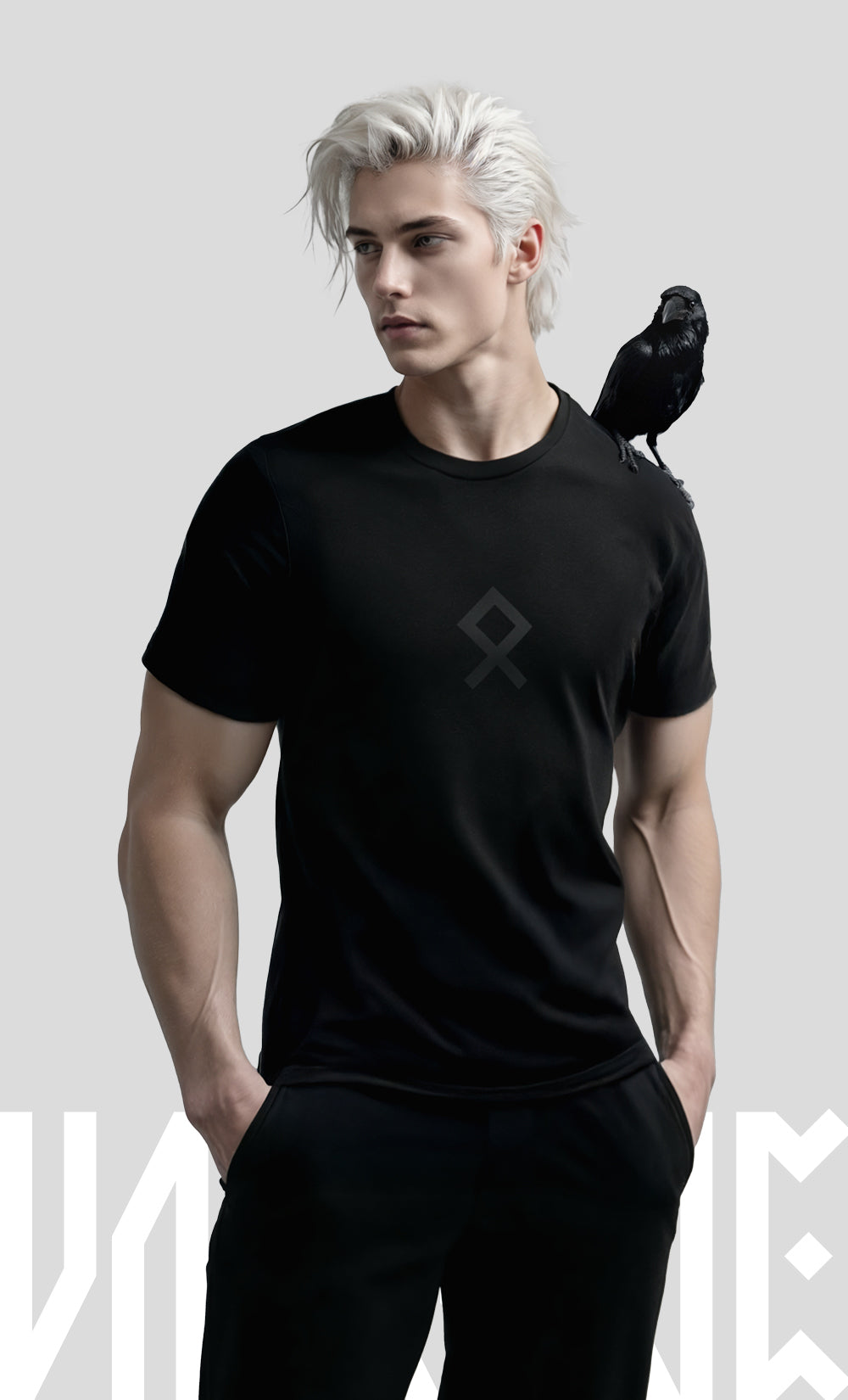 Black minimalist t-shirt featuring the Elder Futhark Kenaz rune — symbol of fire, transformation, and inner illumination. Designed for modern Vikings seeking sleek, Norse-inspired apparel. Part of Nordikido’s premium monochrome collection.