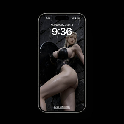 Sigrun's Vanguard 4K mobile wallpaper, dark aesthetic Norse mythology Valkyrie warrior art render holding shield by fortress wall, high resolution OLED dark mode phone background, HD dynamic live lockscreen setup for iOS and Android.
