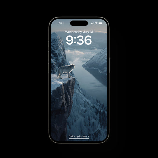 A lone wolf overlooking Peaks of Midgard wallpapers