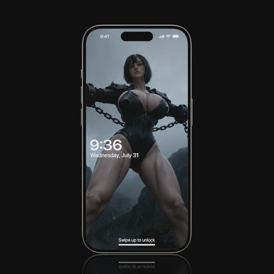 A dark fantasy scene of Mist captured and restrained, standing in chains within a shadowy environment. The atmosphere is tense and mysterious, with dramatic lighting emphasizing the character’s defiant presence.