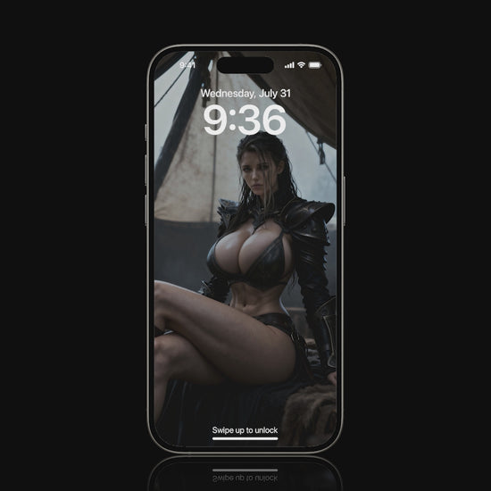 Freya, the Norse goddess and Valkyrie, sits inside a dimly lit tent, slowly removing her shoulder armor. A quiet warrior’s moment of rest, cinematic fantasy artwork available as a mobile wallpaper.