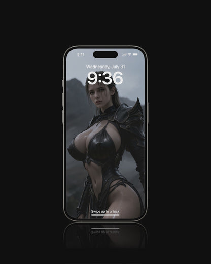 Freya pointing directly at the viewer, standing in a wild Nordic landscape, bold and commanding, animated live wallpaper for mobile inspired by Norse mythology.