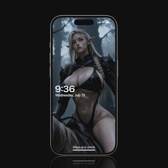 Skadi rides through a dark, misty forest on horseback, her figure steady and commanding as the horse moves with smooth, rhythmic steps. Tall pines fade into shadow while soft light flickers across her form. Designed as a mobile live wallpaper, the scene loops seamlessly, capturing a cold, immersive atmosphere with subtle motion, flowing detail, and a powerful, untamed presence that brings the wild Nordic spirit to life on screen.
