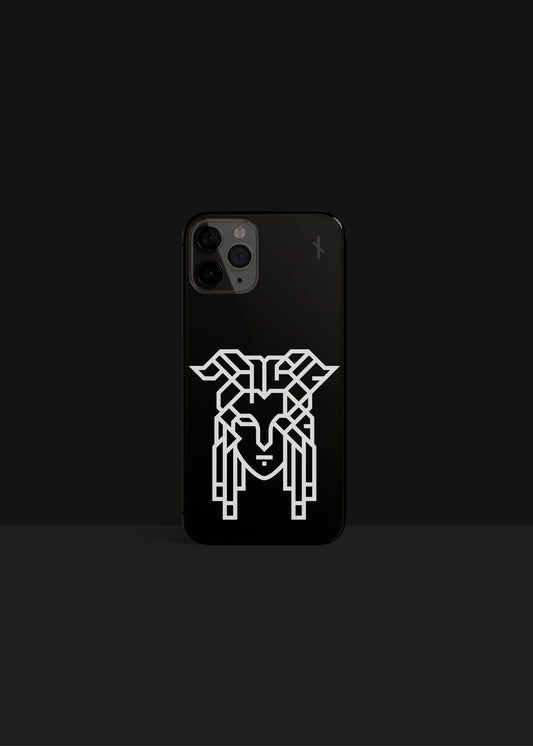 Norse Mythology Hel iPhone Case in Glossy Black that reflects Viking Culture meets Minimalist Design